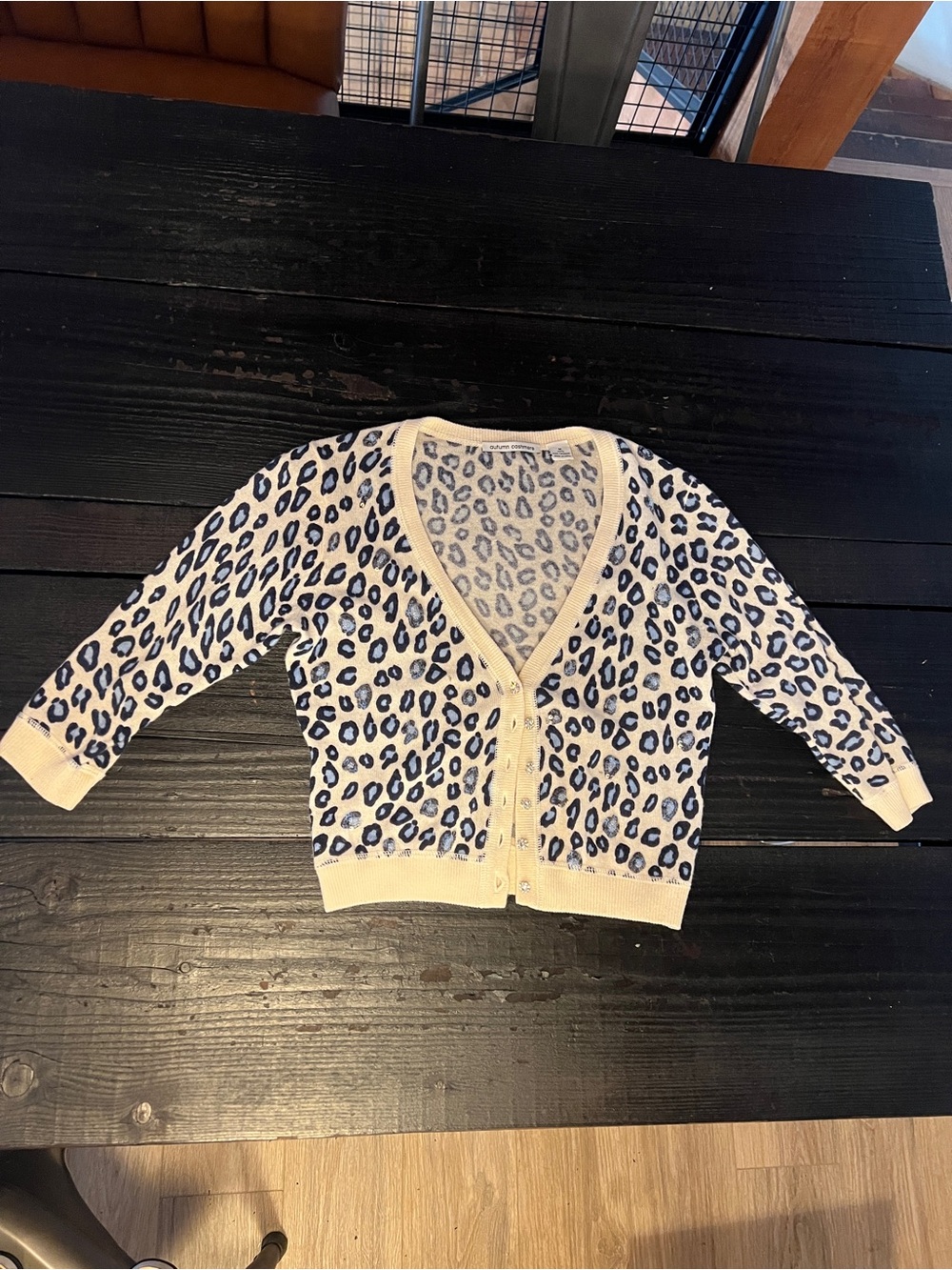 Autumn Cashmere Cream Cardigan with Blue Leopard Print